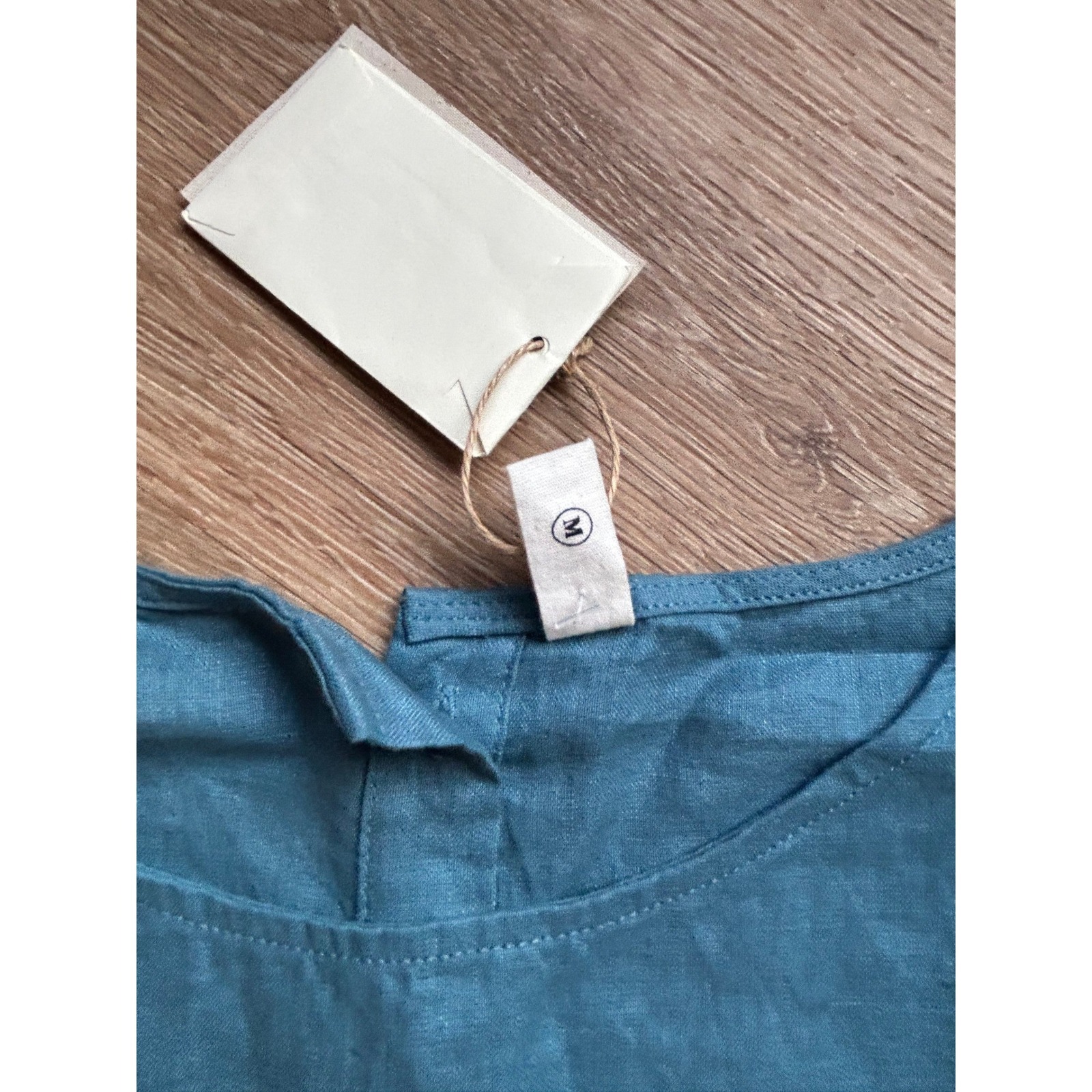 Grae Cove 100% Linen Nwt Side Tie Top Teal Blue Button Down Blouse M — image 8 of 8